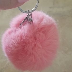 Pink Genuine Rabbit Fur Keychain Nwot - image 1